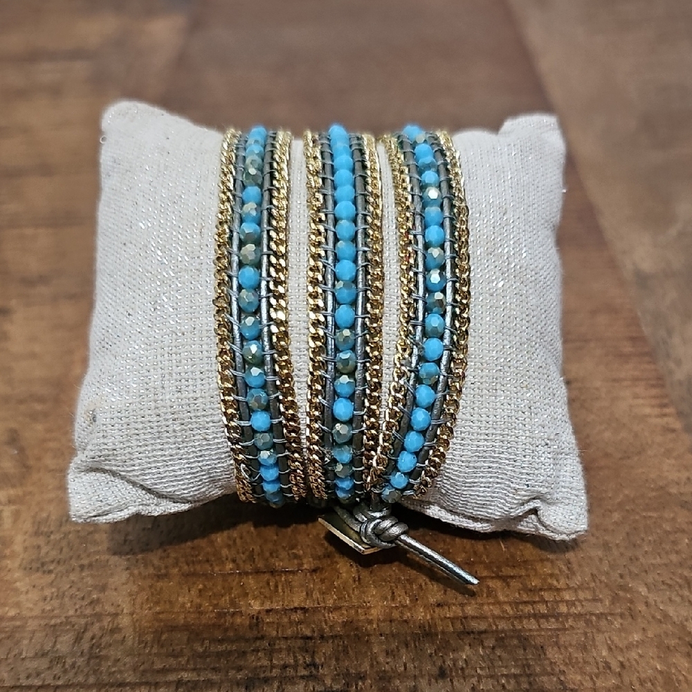 Nakamol Gold-Tone Wrap Bracelet with Turquoise Beads